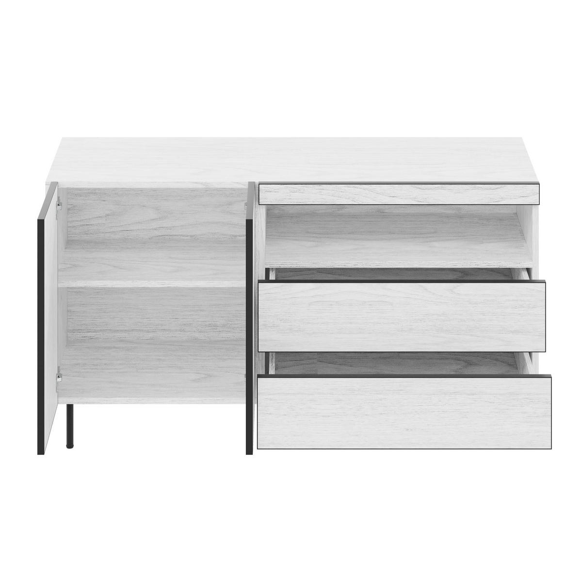 SIDEBOARD 140/42/77 cm mit Türen, Schubladen und offenen Fächern, griffloses Design, Weiß - Weiß, Holzwerkstoff (140/77/42cm) - Redom
