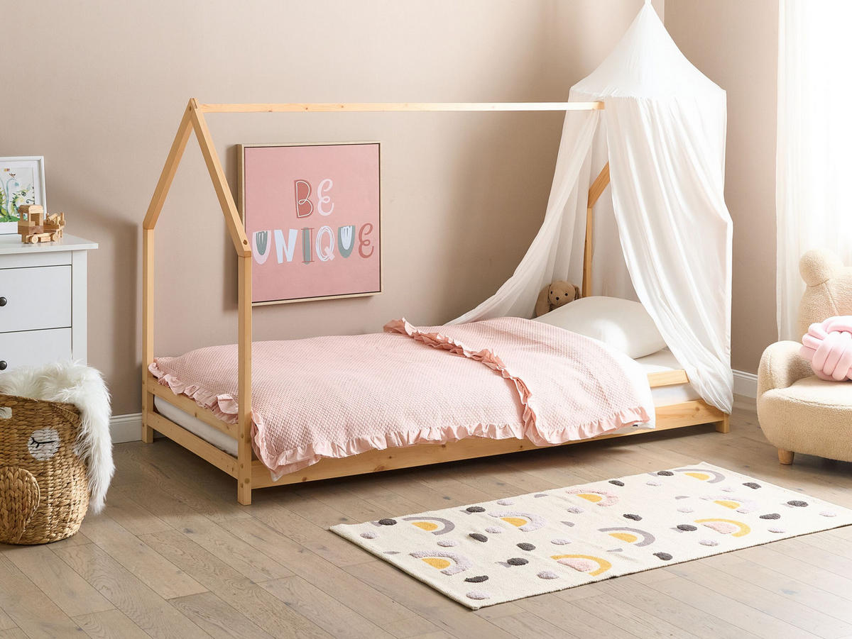 KINDER-HAUSBETT Heller Holzfarbton 90-200 cm Appy - Eschefarben, Holz (90/200cm) - Beliani