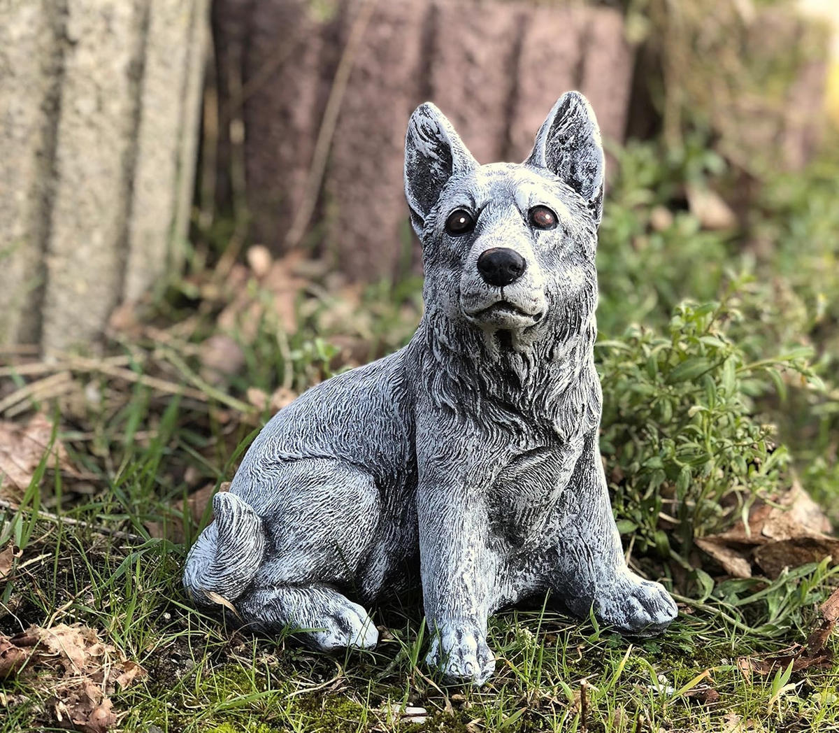 STEINFIGUR Schäferhund frostfest wetterfest massiver Steinguss - Grau, Stein (17/19/13cm) - stoneandstyle