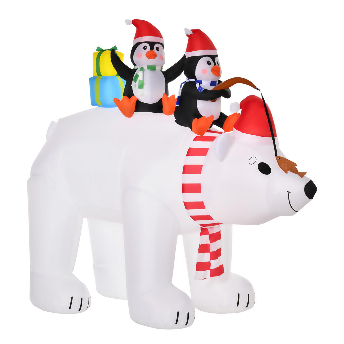 AUFBLASBARE Pinguine auf Eisbär, Polyester, Weiß+Rot+Schwarz - Multicolor, Kunststoff (113/206/227cm) - HOMCOM