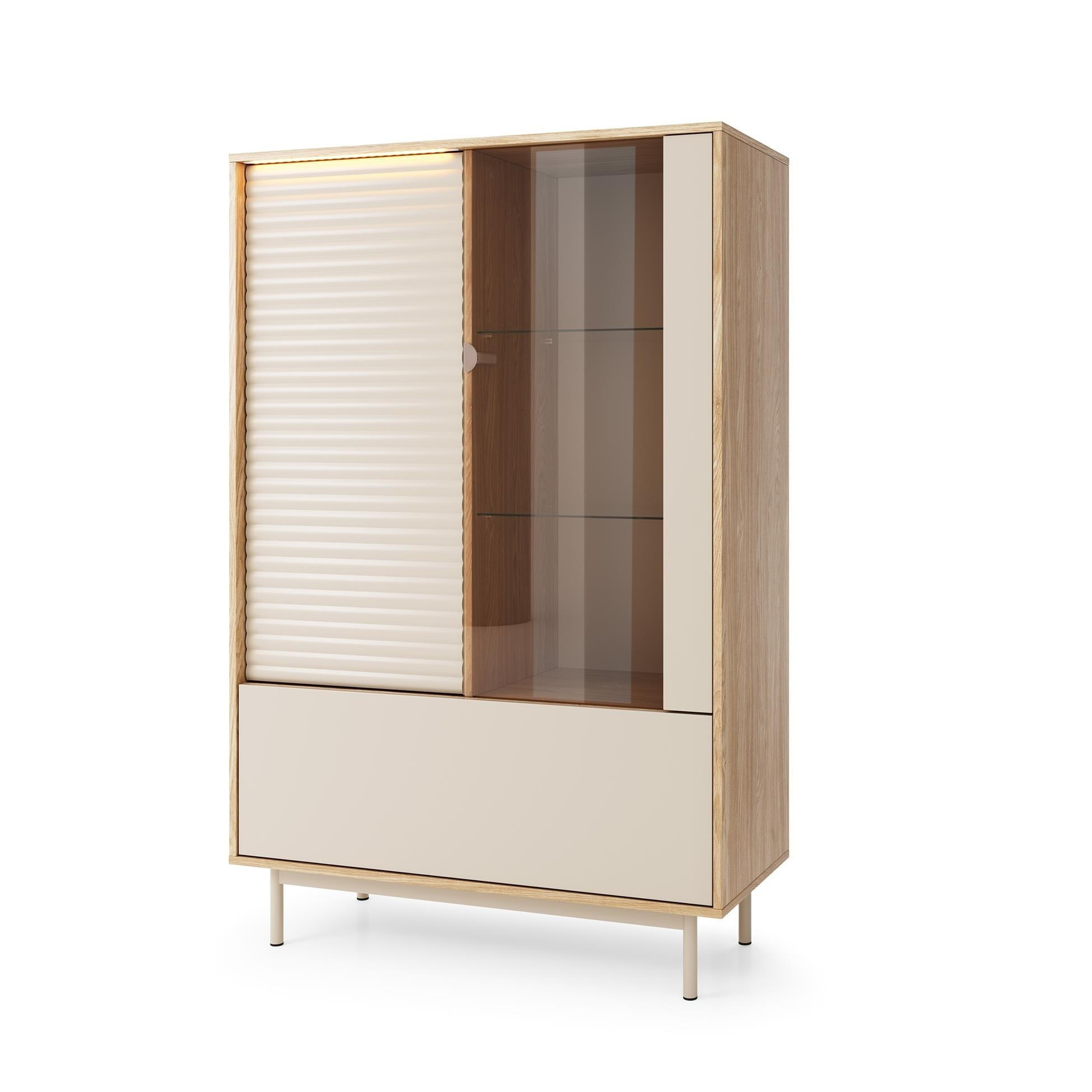 VITRINE Latilo Kaschmir, dreitürige Vitrine mit LED - Kaschmir/Braun, Holzwerkstoff (100/152/40cm) - Bettso