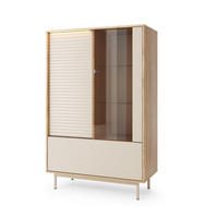 VITRINE Latilo Kaschmir, dreitürige Vitrine mit LED - Kaschmir/Braun, Holzwerkstoff (100/152/40cm) - Bettso