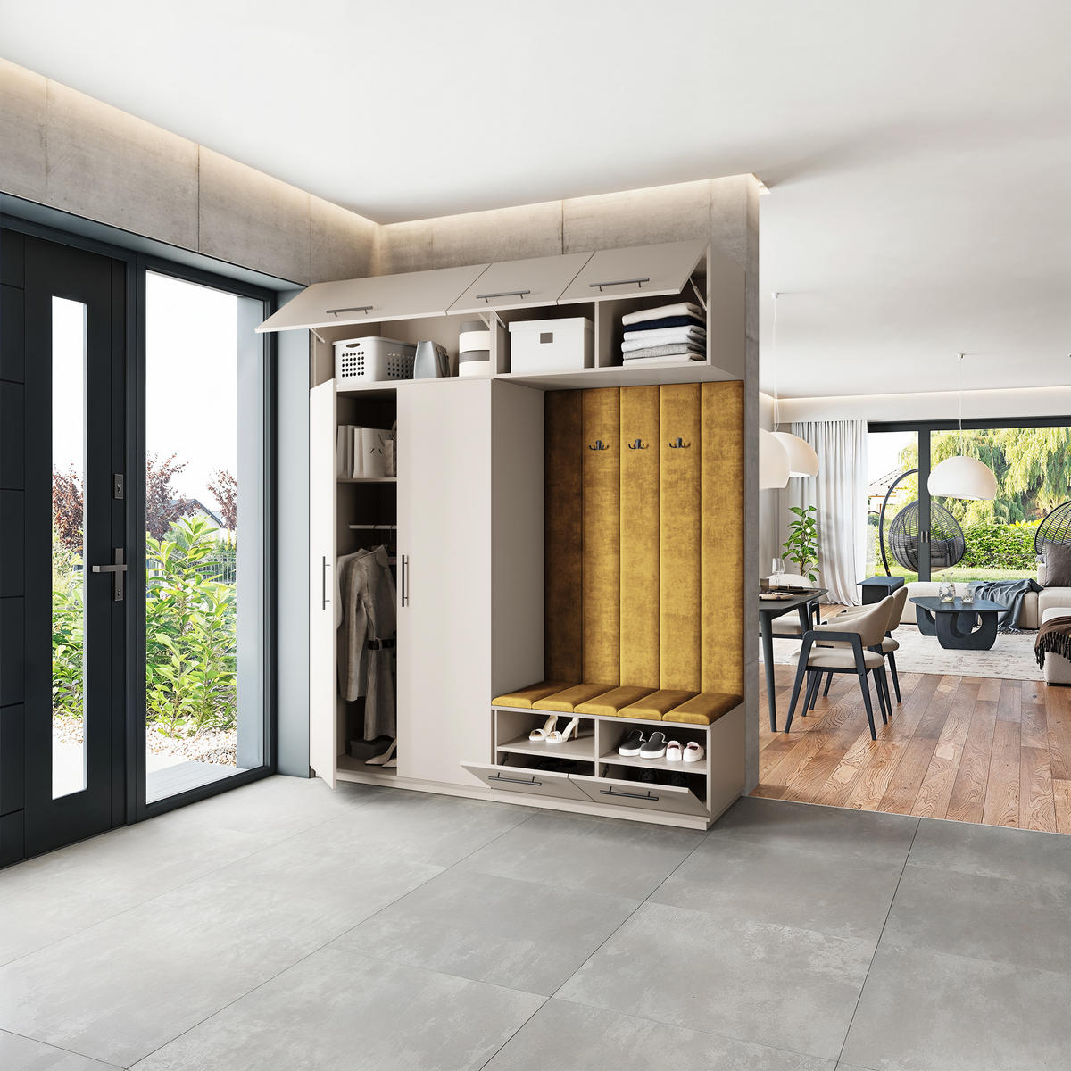 GARDEROBENSCHRANK REMA 200/240/60 cm Modern Garderobe-Set Kaschmir - Kaschmir/Gelb, Holzwerkstoff (200/240/60cm) - MASSENO