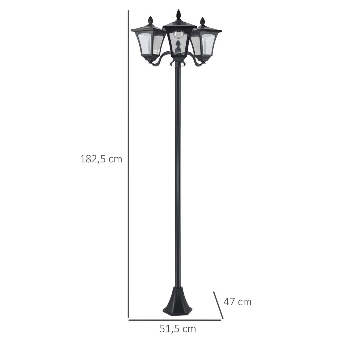 GARTENLATERNE, 201 Edelstahl, Schwarz - Schwarz, Metall (51.5/47/182.5cm) - Outsunny