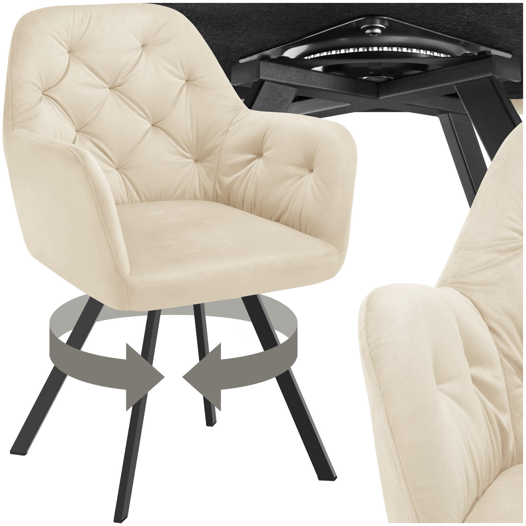 ARMLEHNSTUHL Samt Drehbarer Lucia 58 x 58 x 87 cm creme - Creme, Kunststoff (58/87/58cm) - tectake