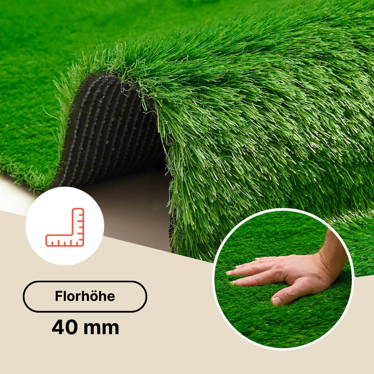 KUNSTRASEN Natural 40 mm – Rasenteppich für Garten & Terrasse, wetterfest 250/400 cm - Grün, Textil (250/400cm) - Tapiso