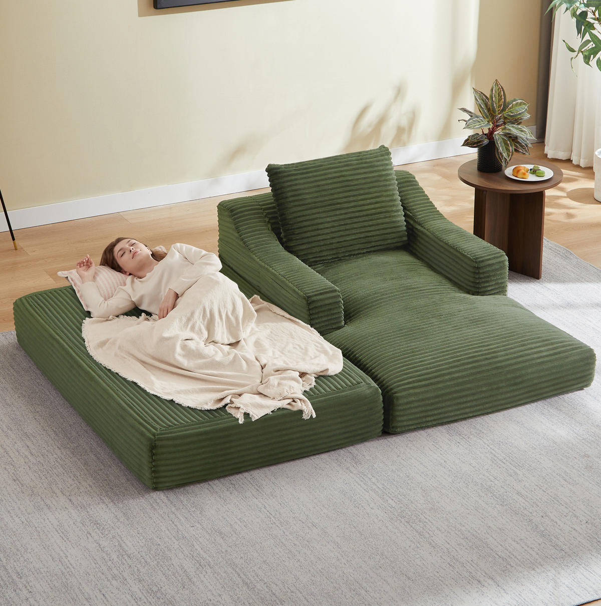 SESSEL ausziehbar Grün mit Doppelschicht-Design - Grün, Textil (162/68/100cm) - Meubliv
