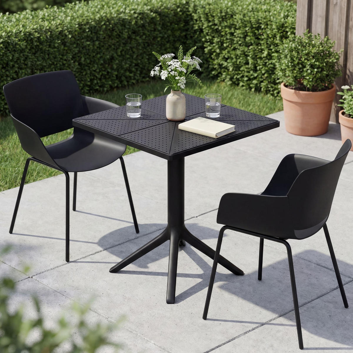 GARTENMÖBEL-SET Alma 2 Stühle 168x60x80cm Kunststoff Schwarz Balkonset - Schwarz, Kunststoff - DELUKE