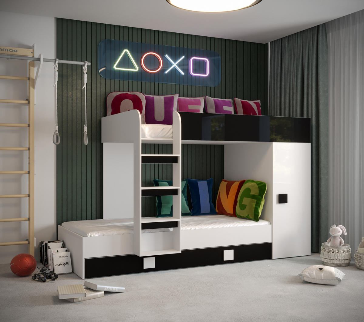 ETAGENBETT 254/94/165 - Schwarz/Weiß, Holz (90/200cm) - MÖBEL KRYSPOL