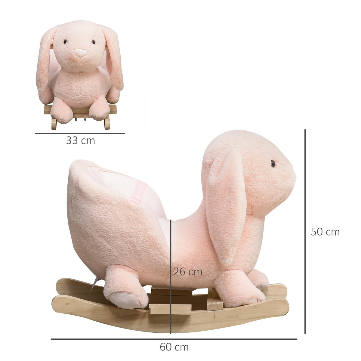SCHAUKELPFERD DE-18233 mit Soundfunktion & Sicherheitsgurt Rosa - Pink, Holz (33/50/60cm) - ComfortXL