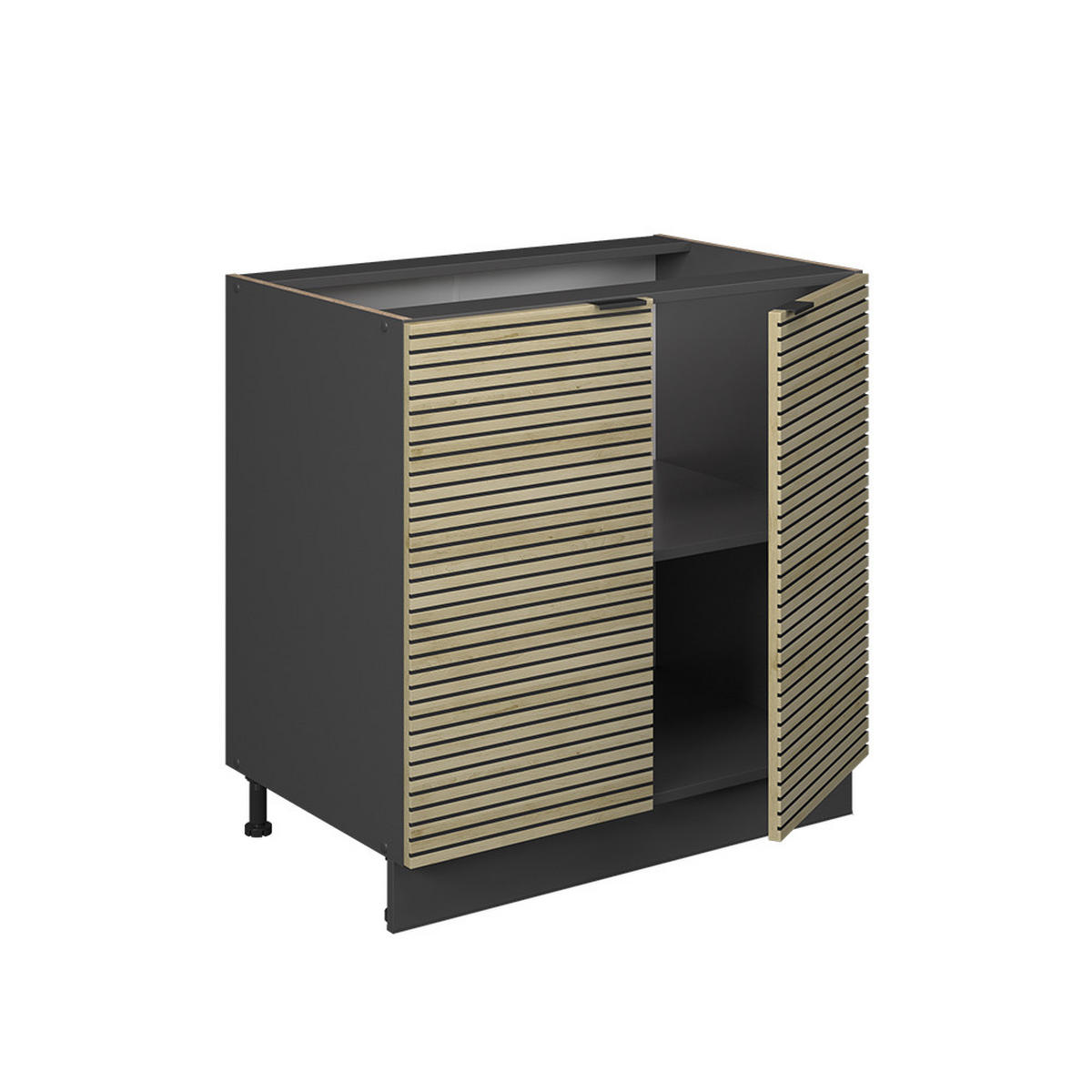 SPÜLENUNTERSCHRANK Fame-Line Eiche Paneel 80 cm mit Regal, AP Anthrazit - Eichefarben/Anthrazit, Holzwerkstoff (80/82/60cm) - Vicco