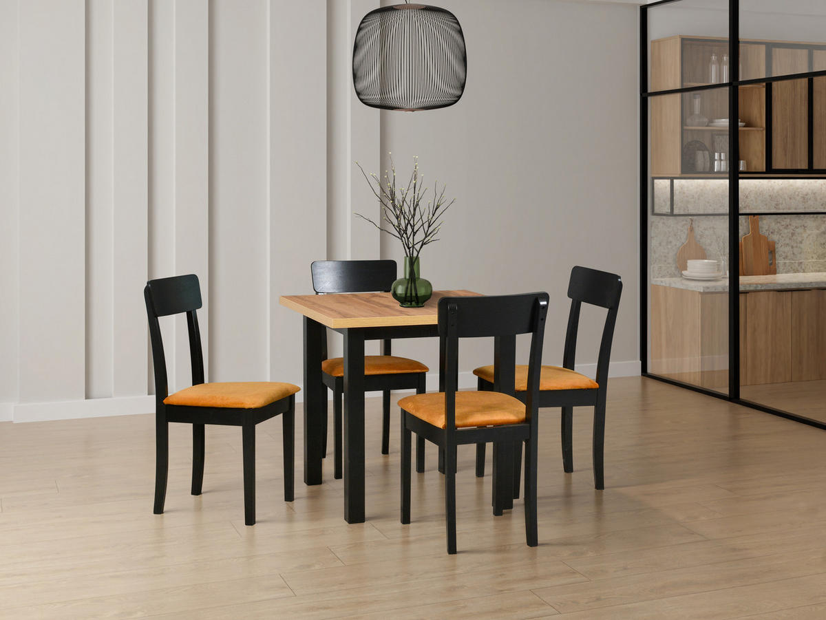 ESSZIMMERSTUHL 4x "HUGO 1", schwarz,zetta 296 - Currygelb/Schwarz, Holz (43/87/40cm) - Leaf Design