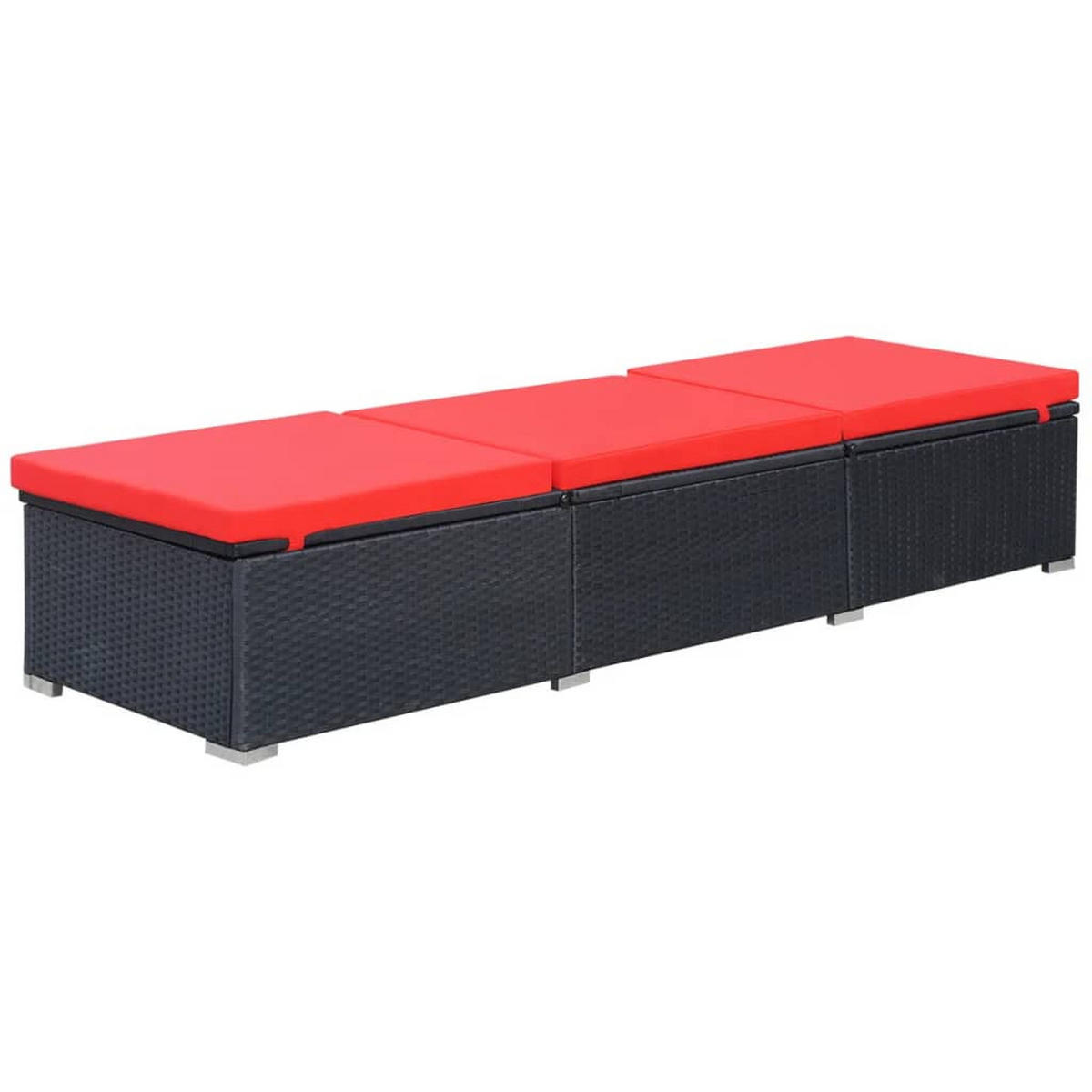 SONNENLIEGE mit Auflage Poly Rattan Schwarz - Schwarz, Holz (60/31/195cm) - furnicato