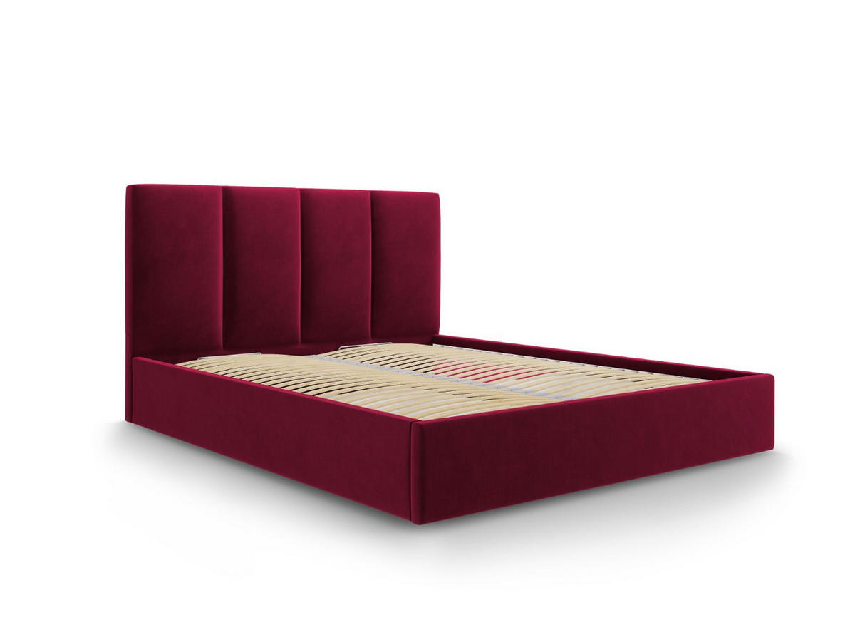 BETT mit Bettkasten und Kopfteil Pyla aus Samt dunkelrot 160x200cm - Dunkelrot, Textil (160/200cm) - Micadoni