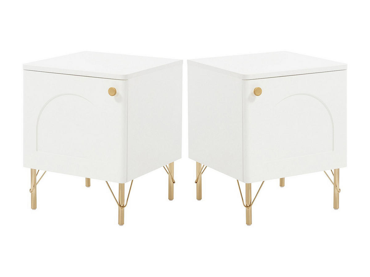 2ER-SET Nachttische mit je 1 Tür – Weiß und Gold - ALOBARA - Weiß, Holz (40/50/40cm) - Vente-Unique