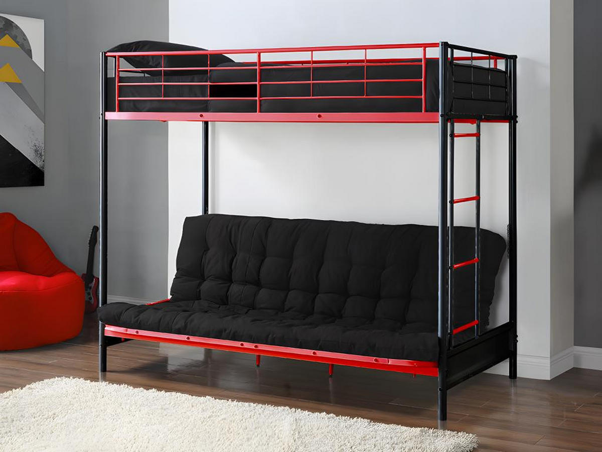HOCHBETT mit Schlafsofa - 90 x 190 cm - Metall - Rot & Schwarz - MODULO V - Hellrot/Schwarz, Metall - Vente-Unique