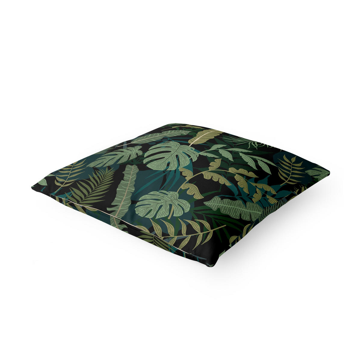 DEKOKISSEN Dschungel Blätter auf Schwarz 50/50 cm - Grün, Textil (50/50/10cm) - Bilderwelten