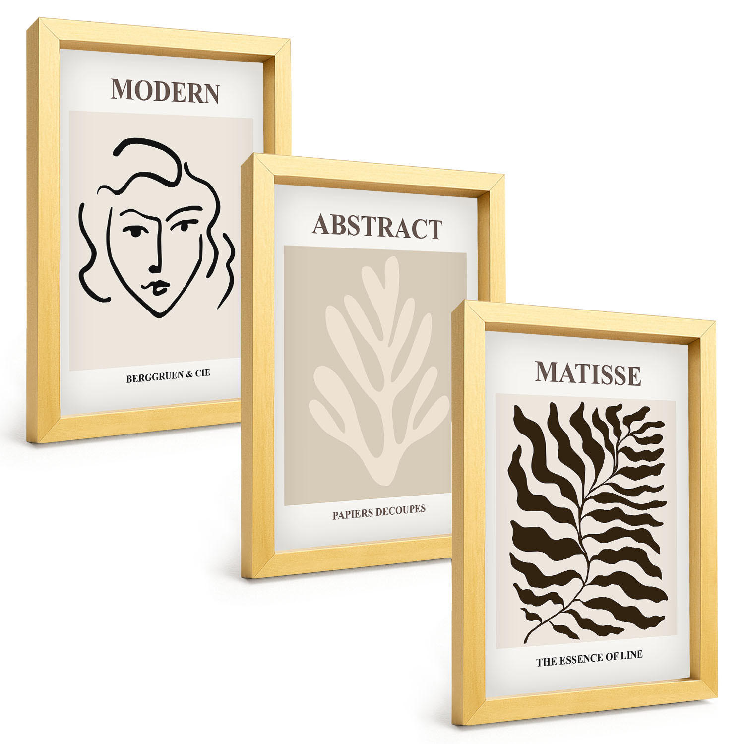 BILDER SET 3er Set - 20x30 cm Goldrahmen - Gesicht Blätter Kunst Matisse - Goldfarben, Kunststoff (20/30cm) - TULUP