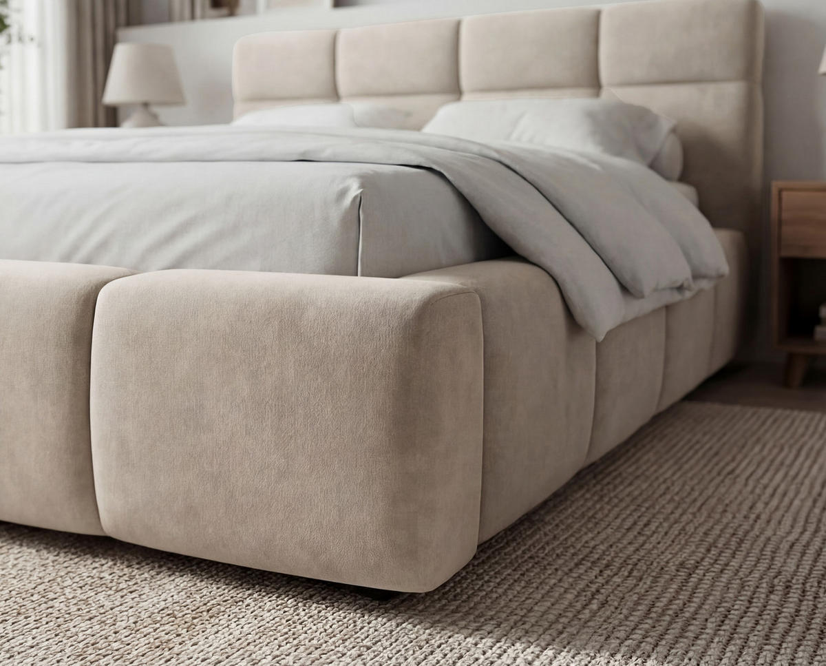 POLSTERBETT 180x200 cm Oslo mit Lattenrost, Bettkasten, Samtstoff, Beige - Beige, Holz/Textil (180/200cm) - Emporius