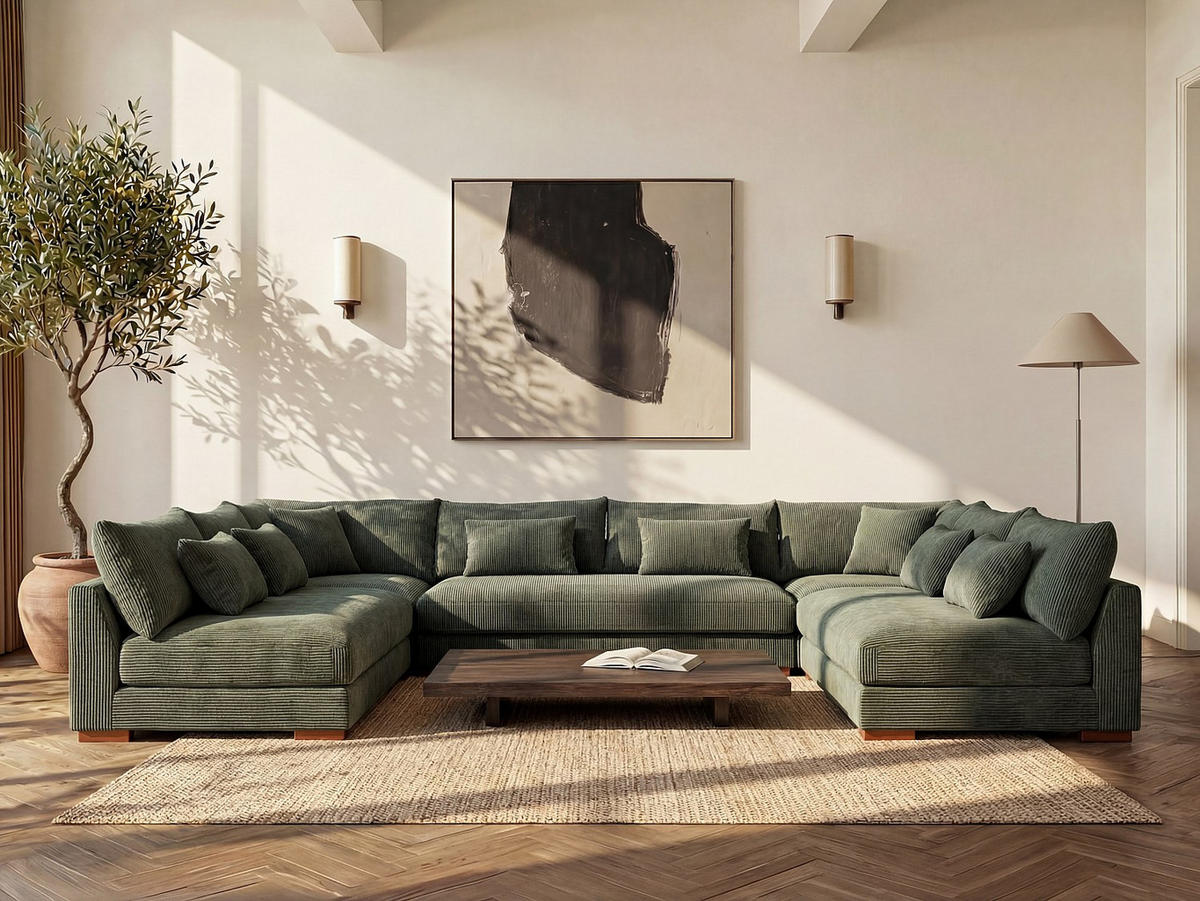 SOFA ohne Schlafmöglichkeit - 9 Personen - Samt, Stoff - Grün - - Grün, Textil (375/85/274cm) - Vente-Unique