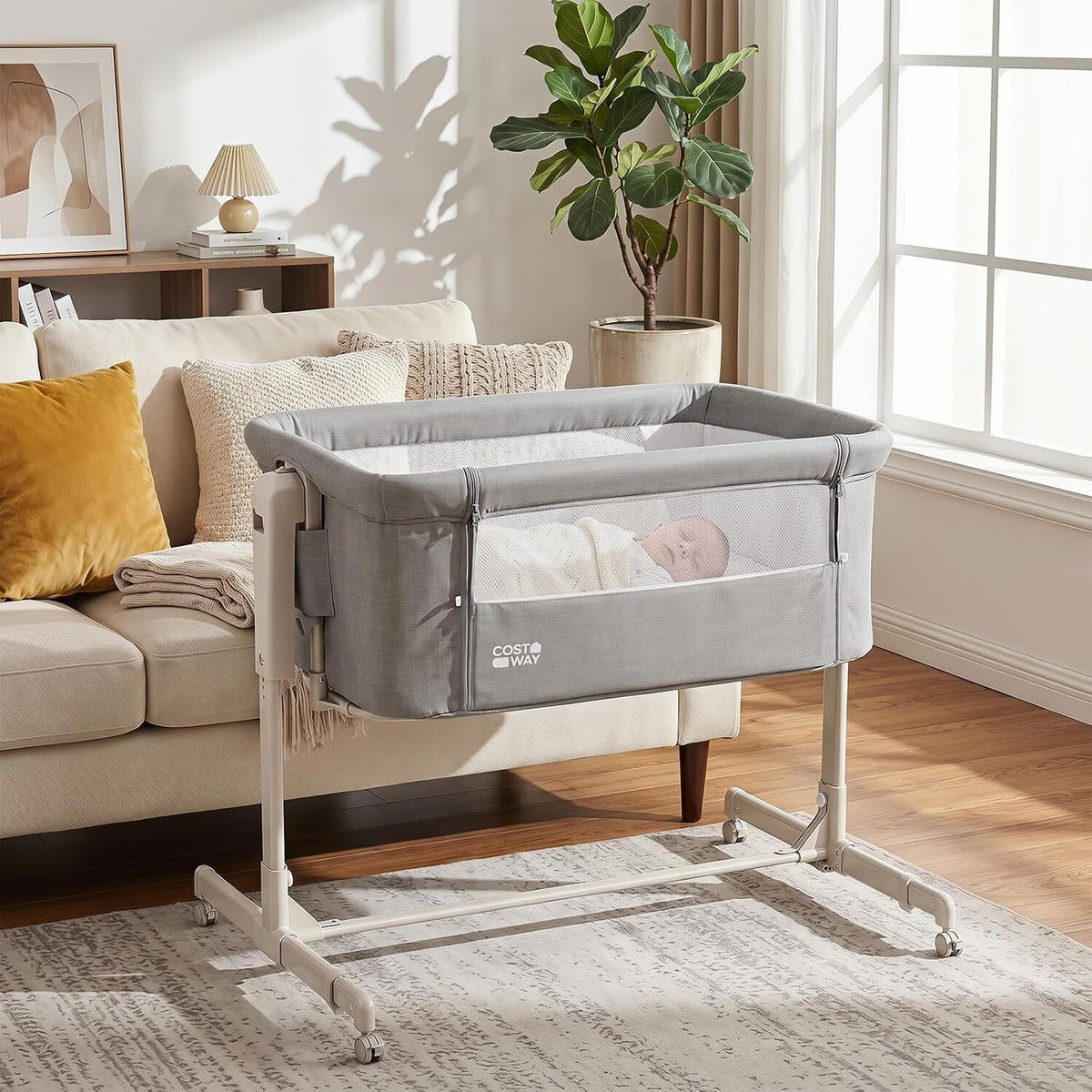 BABYWIEGE höhenverstellbar grau - Grau, Textil - COSTWAY