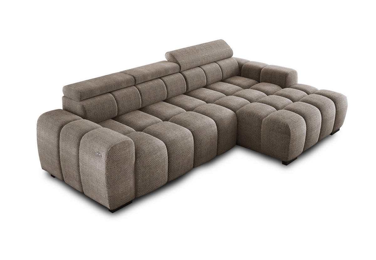 ECKSOFA OMBO 285x168x77/97 cm, Rechts, Schlaffunktion, elektr. Sitz, Kopfstützen, hydrophober EDEN-Stoff – Cappuccino - Cappuccino, Holz/Textil (285/168cm) - DomoHome