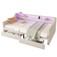 KREVET 90/200 cm sa LED ambijentalnim osvjetljenjem, USB priključkom i dvije ladice, Bež - bež, tekstil (90/200cm) - Redom