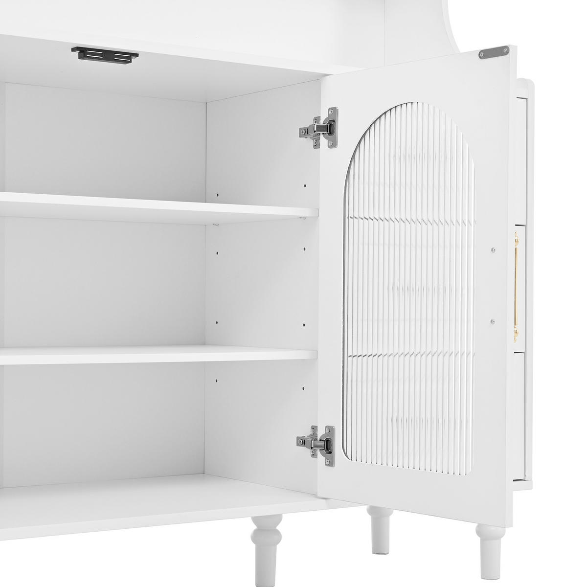 BUFFET 120x40x138.5 cm Weiß mit Fluted Glas & Ladestation - Weiß, Holzwerkstoff (40/138.5/120cm) - Modfu