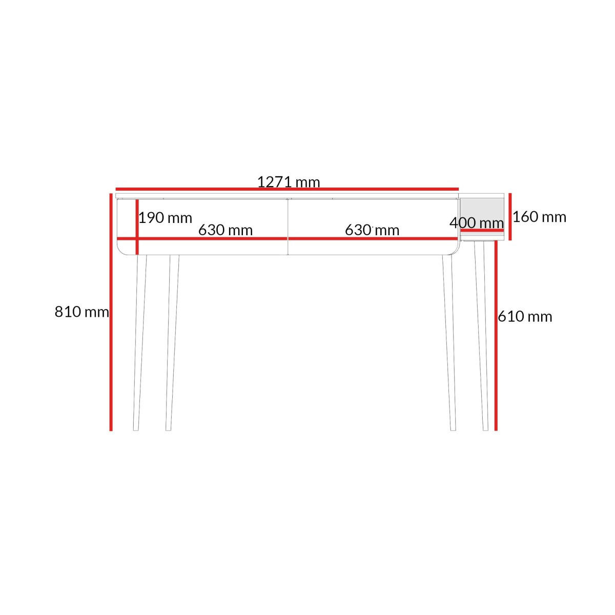 SCHMINKTISCHE mit Schubladen Chloe 2S 125 Weiß (schwarzer oder golder Griff) - Schwarz/Weiß, Holzwerkstoff/Kunststoff (127/81/40cm) - mzm24
