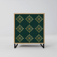 SIDEBOARD ROYAL MEDALLION, Eichefarben, 57,5x42x67,5 cm, Schwarze Metall-Rahmenfüße - Eichefarben/Multicolor, Holzwerkstoff/Metall (57.5/67.5/42cm) - SpaceRebels