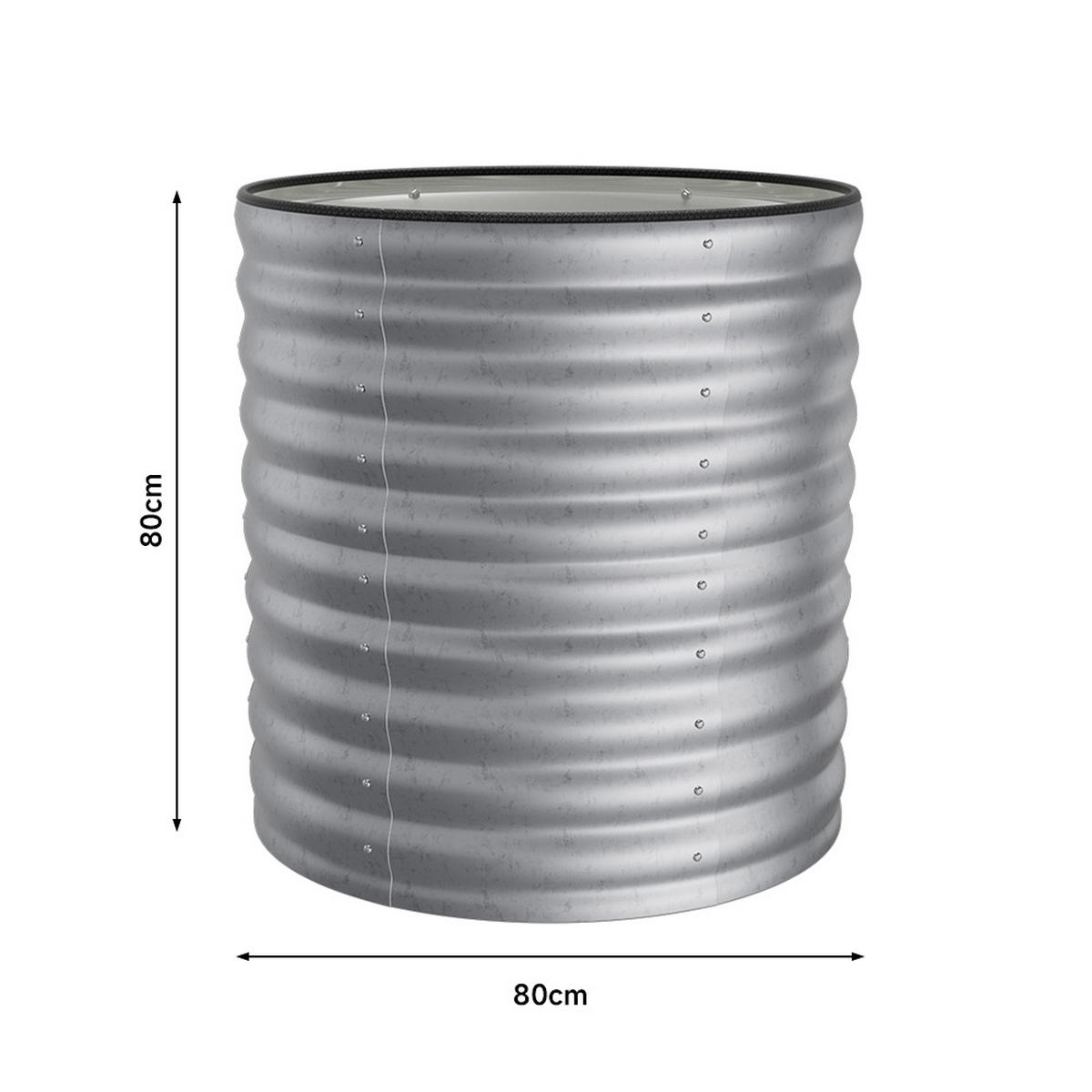 HOCHBEET-PFLANZKASTEN aus verzinktem Stahl in verzinkten Silber Zylindrischen Blumenkasten für Garten Balkon rund langlebig rostfest 80 × 80 × 80 cm - Silberfarben, Metall (80/42/80cm) - Livingandhome