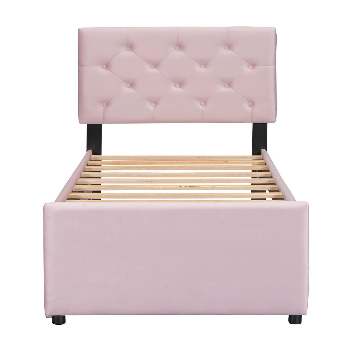 POLSTERBETT aus Samt und MDF 90x200 cm Rosa mit ausziehbarem Rollbett und Lattenrost - Rosa, Textil (90/200cm) - IVMEU