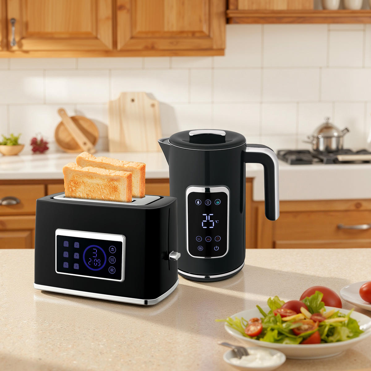 TOASTER mit Wasserkocher DE-07882 Schwarz - Schwarz, Metall (15/26.3/22.5cm) - ComfortXL