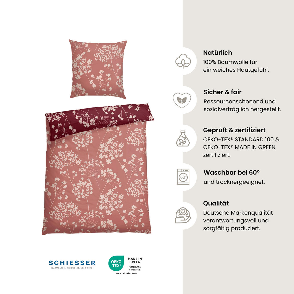 BETTWÄSCHESET Alyssa - Renforcé - 2-teilig - 135 x 200 cm - Altrosa - Altrosa, Textil (135/200cm) - SCHIESSER