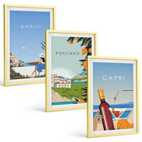 BILDER SET 3er Set - 40x60 cm Goldrahmen - Amalfi, Positano und Capri - Goldfarben, Kunststoff (40/60cm) - TULUP