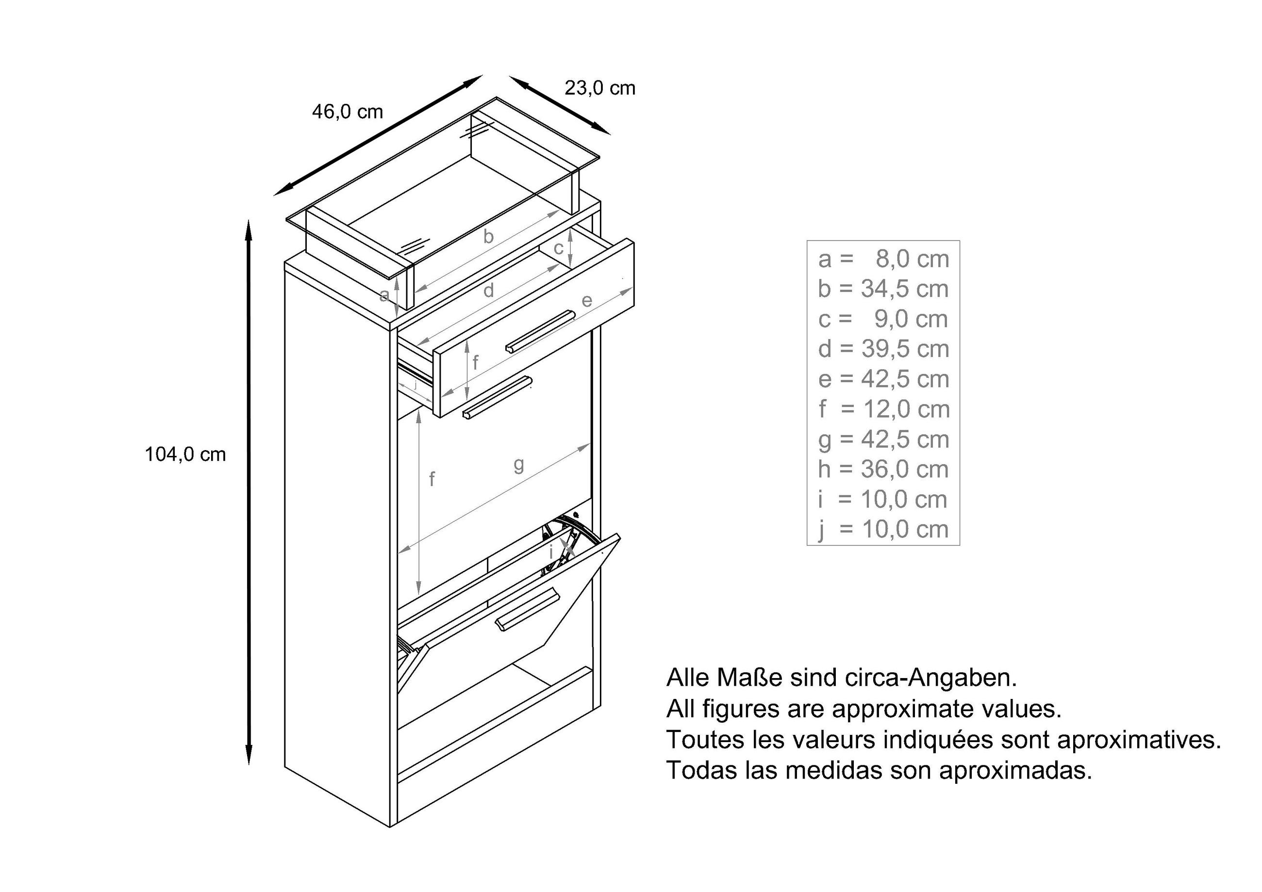 Thumbnail - Vladon Schuhschrank, Schwarz, Holzwerkstoff, 46x104x23 cm, Garderobe, Schuhaufbewahrung, Schuhschränke
