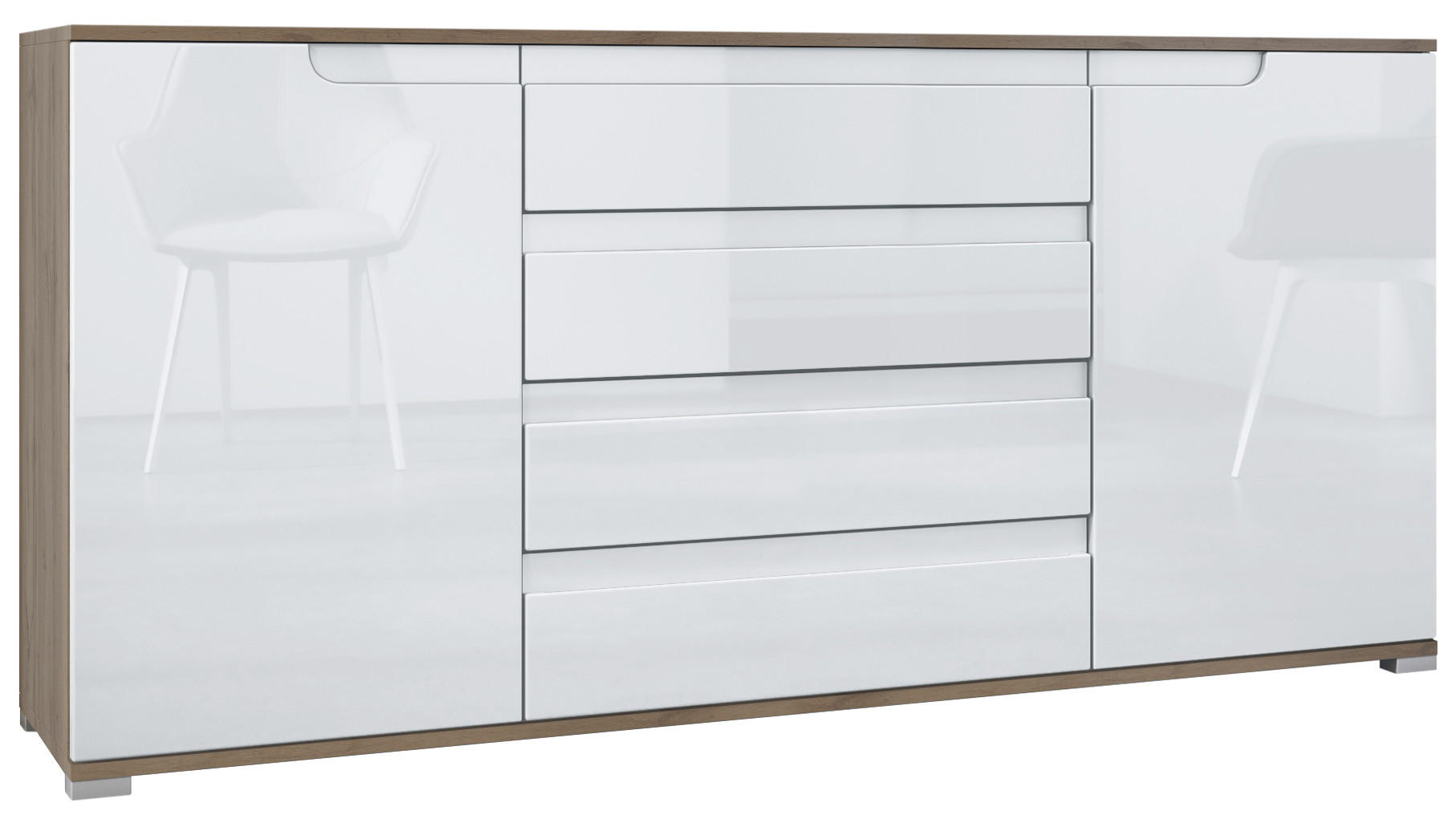 Vladon Sideboard Weiß Hochglanz 166.5x75.5x35 cm