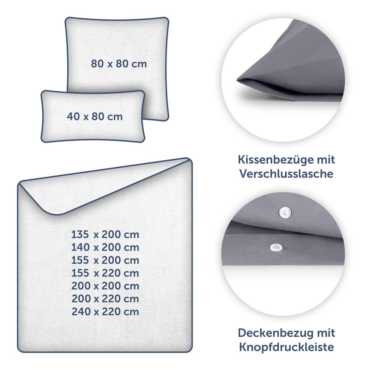 BETTWÄSCHE 3-teilig, 200/220 cm & 2x 80/80 cm, Anthrazit - Anthrazit, Textil (200/220cm) - Blumtal