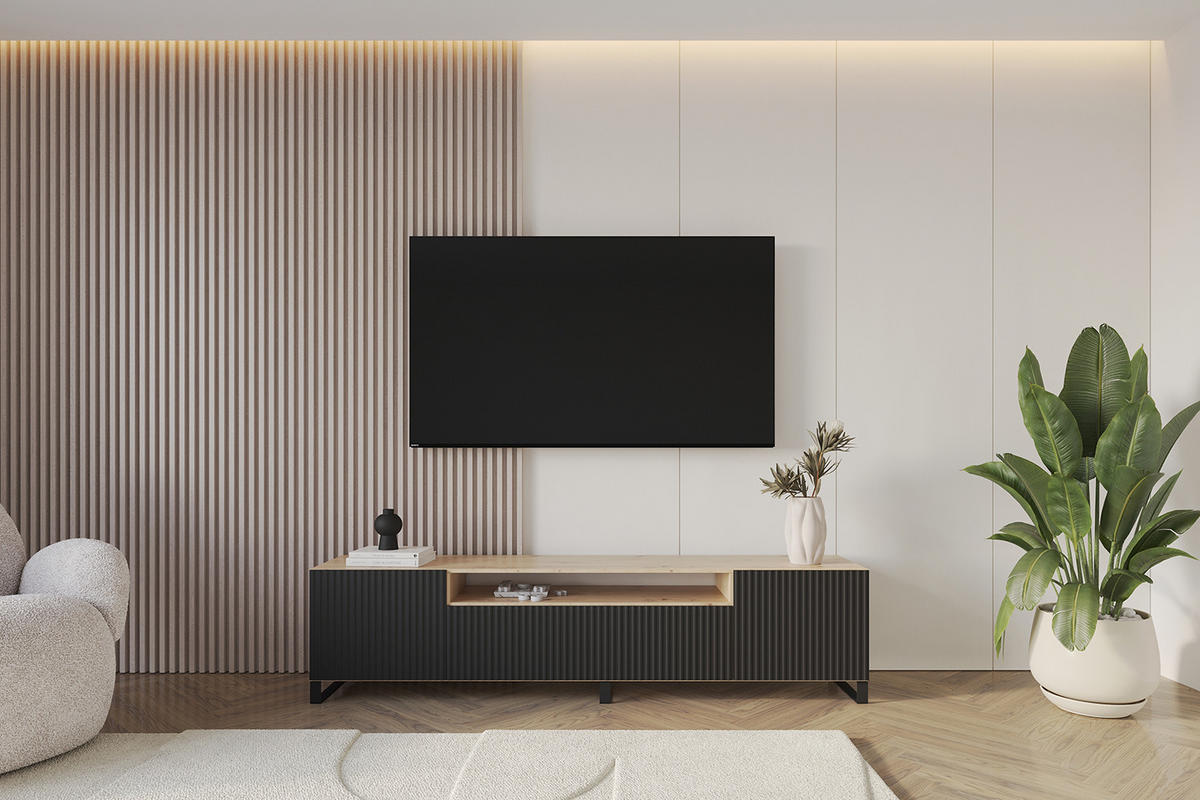 LOWBOARD NOA-2-S 200x53x41 cm - Artisan / Schwarz - Eichefarben/Schwarz, Holzwerkstoff (200/53/41cm) - ALTDECOR