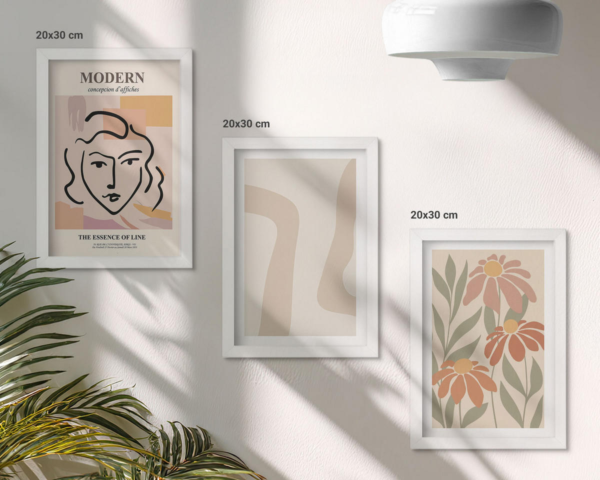 WANDBILDER 3er-Set - 20x30 cm Weißer Rahmen - Moderne abstrakte Frau - Weiß, Kunststoff (20/30cm) - ArtPrintCave