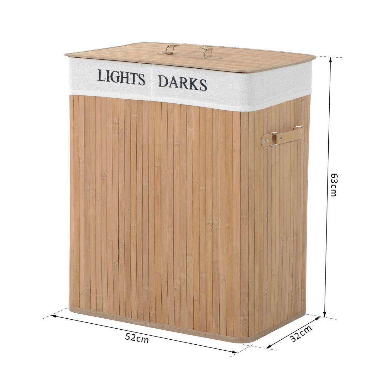 WÄSCHEKORB, Bambus, Segeltuch, PU, Natur - Naturfarben, Naturmaterialien (32/63/52cm) - HOMCOM