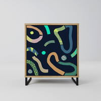 SIDEBOARD CONTRAST DANCE, Eichefarben, 57,5x42x67,5 cm, Schwarze Metall-Rahmenfüße - Eichefarben/Multicolor, Holzwerkstoff/Metall (57.5/67.5/42cm) - SpaceRebels