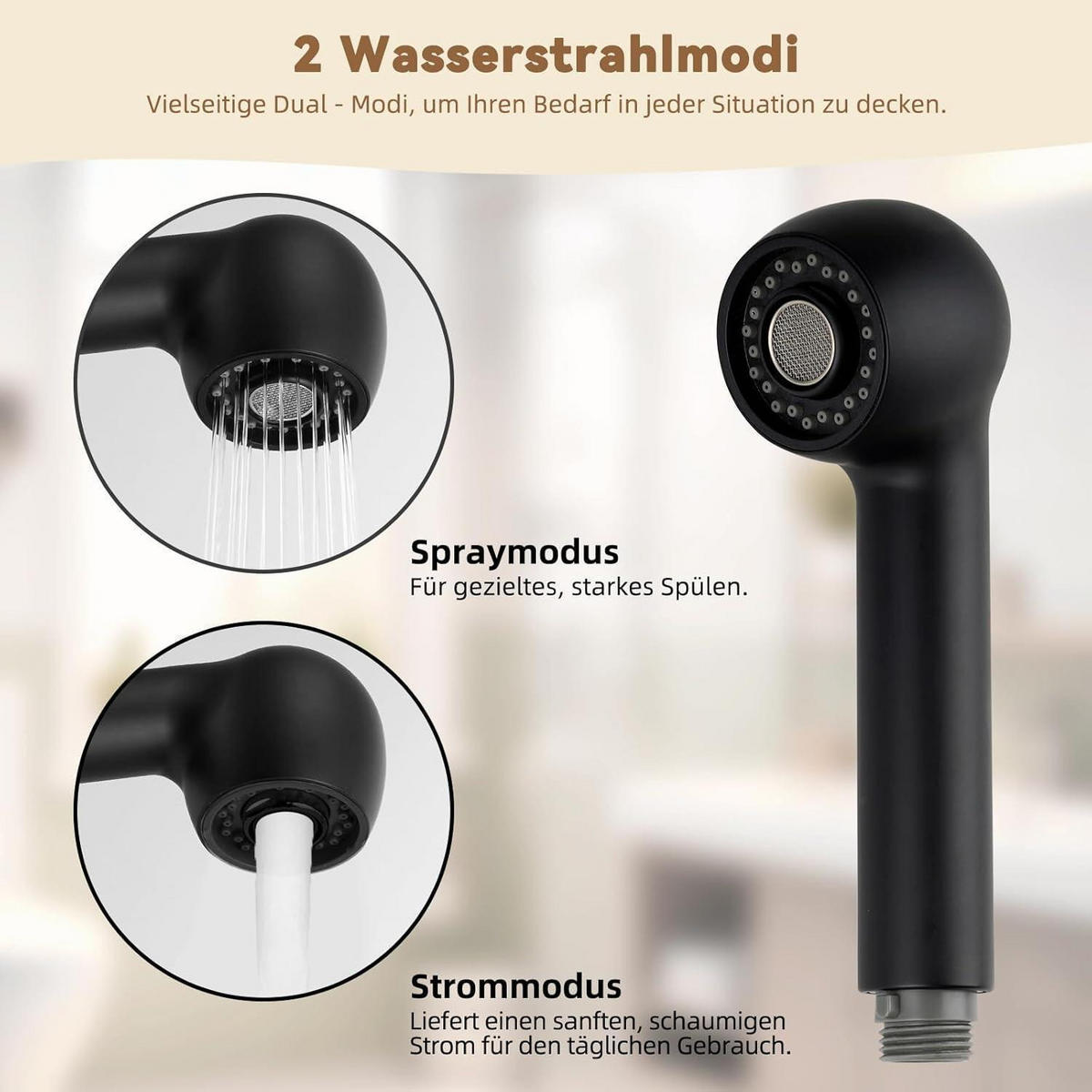 KÜCHENARMATUR Sprühkopf Matt Schwarz 2 Strahlarten - Schwarz, Kunststoff (5/17.3/5.7cm)