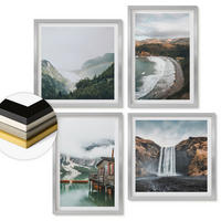 WANDBILDER 4er Set - 50x50 cm & 40x60 cm Silberner Rahmen - Bergstrände Wolken Wasser - Silberfarben, Kunststoff (50/50cm) - ArtPrintCave