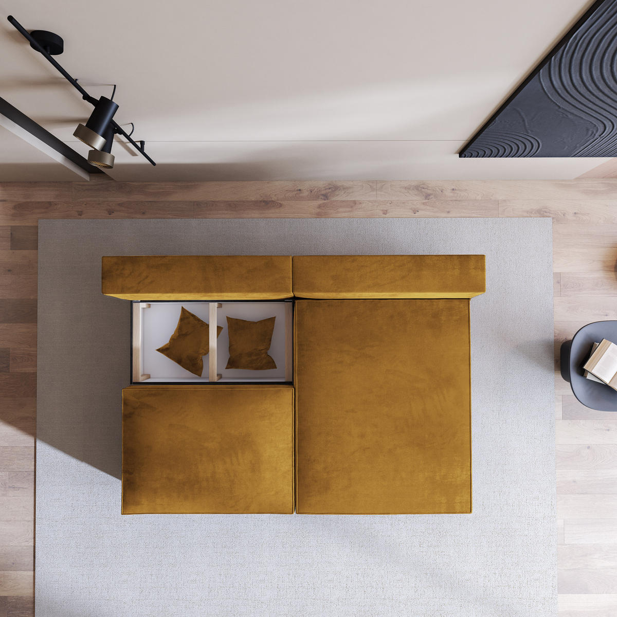 ROHOVÁ SEDAČKA FIORO žlutá - šedá/žlutá, dřevo/textil (204/148cm) - MASSENO