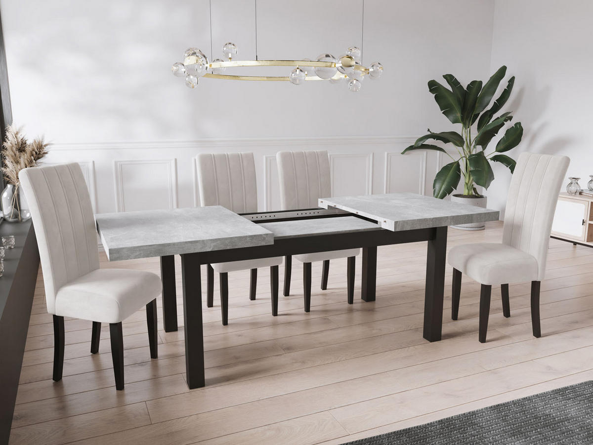 ESSTISCH Gemini rechteckig ausziehbar, Grauer Beton 160-210/90/78 cm - Hellgrau/Schwarz, Holz/Holzwerkstoff (160/90/78cm) - WFL GROUP