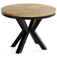ESSTISCH Clara runder ausziehbarer, Eiche Hellbraun 120-200/120/76 cm - Eichefarben/Schwarz, Holzwerkstoff/Metall (120/200/76cm) - WFL GROUP