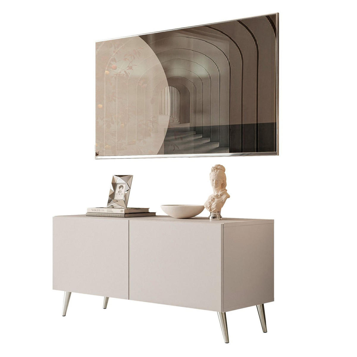 TV-LOWBOARD COLGANTE 100 cm Kaschmir auf Chrom Beinen - Kaschmir/Chromfarben, Holzwerkstoff/Metall (100/49/40cm) - Lookway