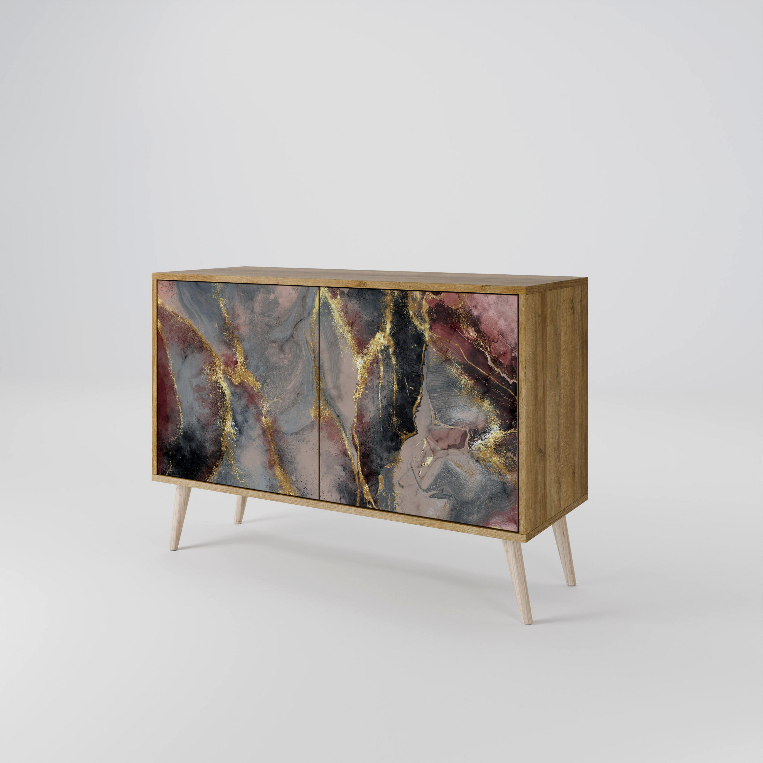 SIDEBOARD GOLDEN TIDES, Eicheneffekt, 111x42x77,5 cm, 2 Türen - Eichefarben/Buchefarben, Holzwerkstoff/Buchenholz (111/77.5/42cm) - SpaceRebels