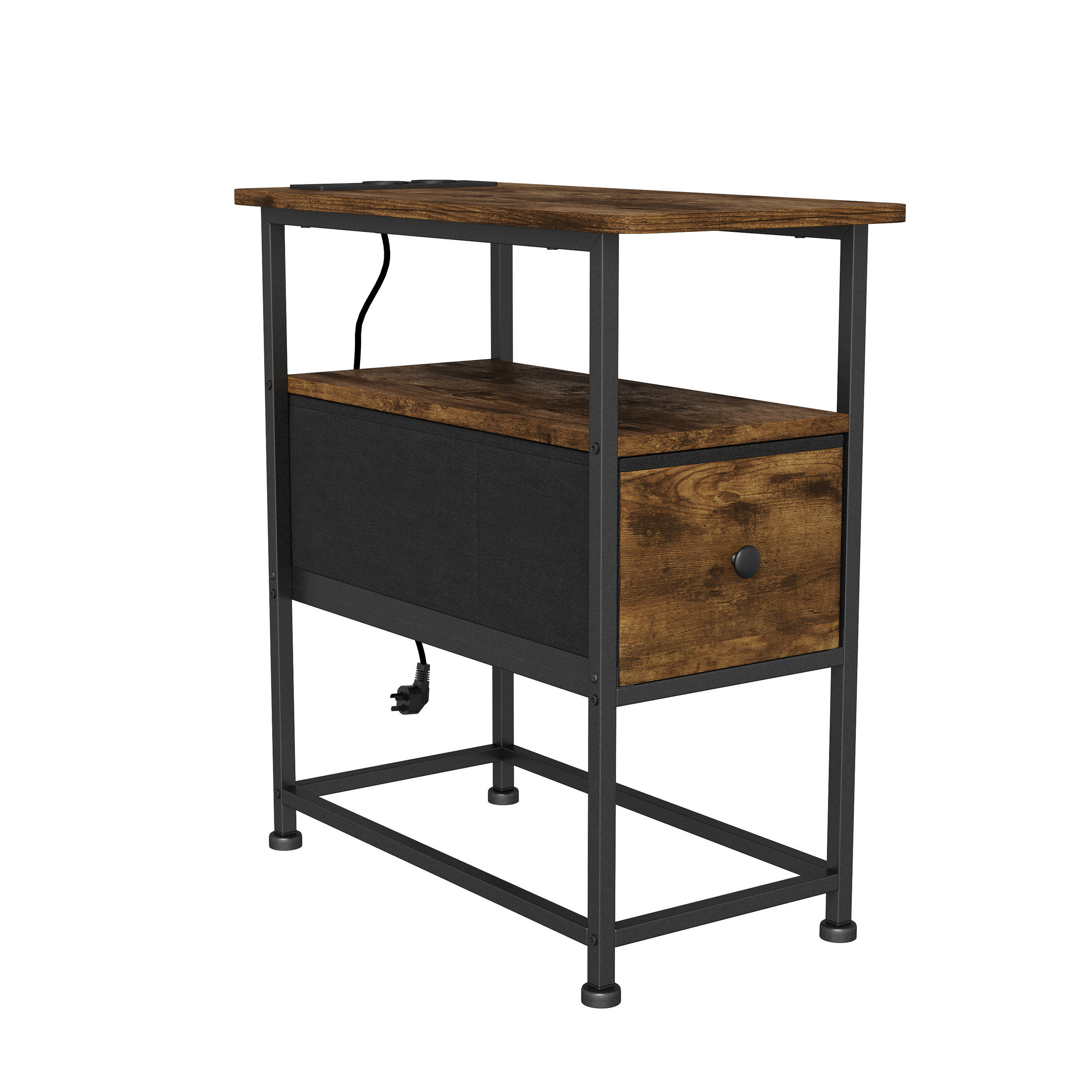 BEISTELLTISCH LED, 1 Schublade, EU-Steckdose, modern, 60x30x62 cm, Tigerholzoptik - Nussbaumfarben, Holz (60/30/62cm) - EuroLiving